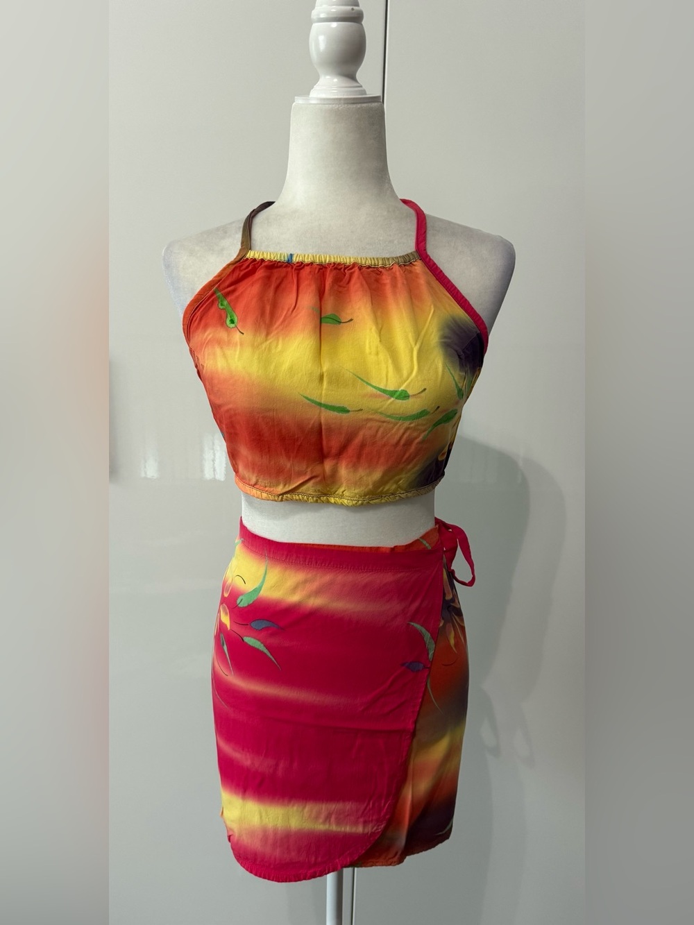 Vintage Y2K ULUWATU Bali Island Halter Crop Top & Wrap Skirt Set One Size